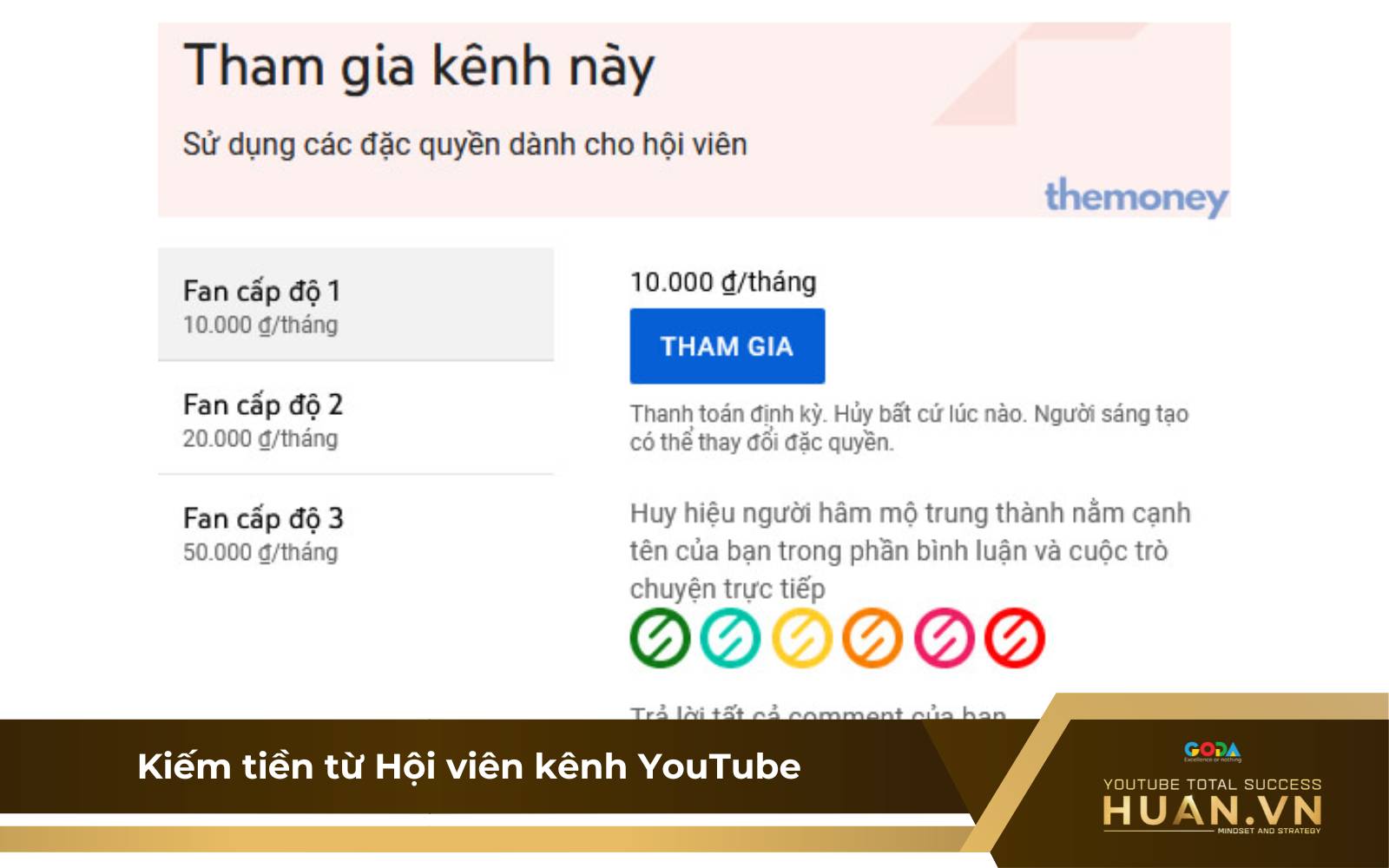 Kiếm tiền từ hội viên kênh YouTube