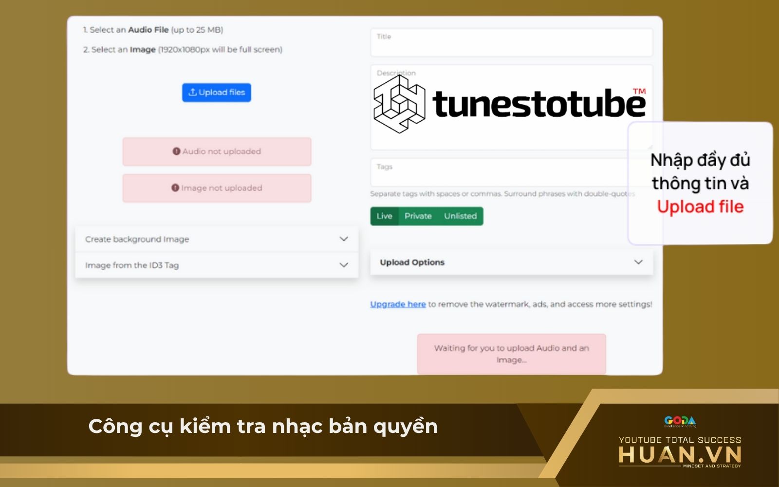 Dùng các công cụ trực tuyến để xác định nhạc có bản quyền trước khi đăng video