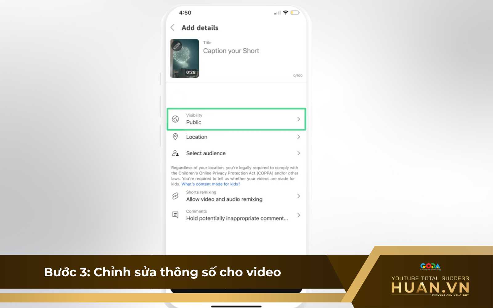 Bước 3: Chỉnh sửa thông số cho video trước khi xuất bản bằng điện thoại