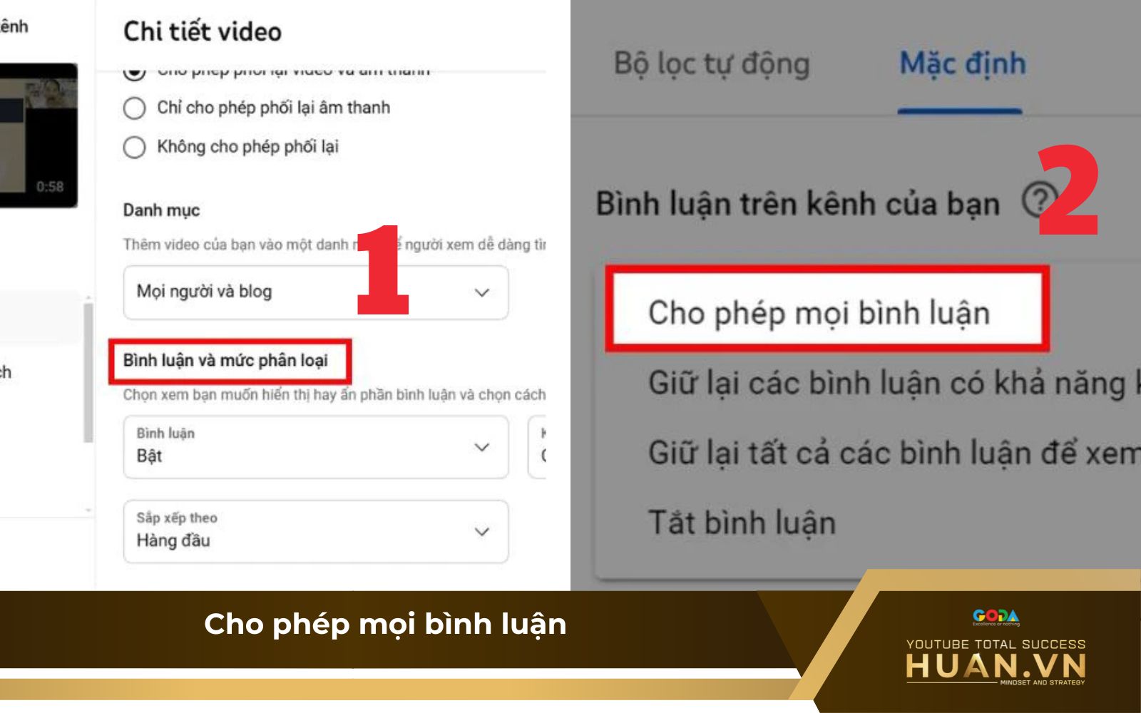 mo-binh-luan-cho-mot-video-b4-cho-phep-moi-binh-luan Chọn chế độ “Cho phép mọi bình luận”