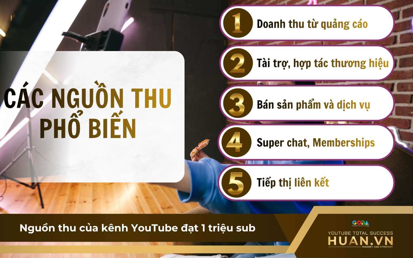 Những nguồn thu nhập chủ yếu của một kênh YouTube có 1 triệu subscribe