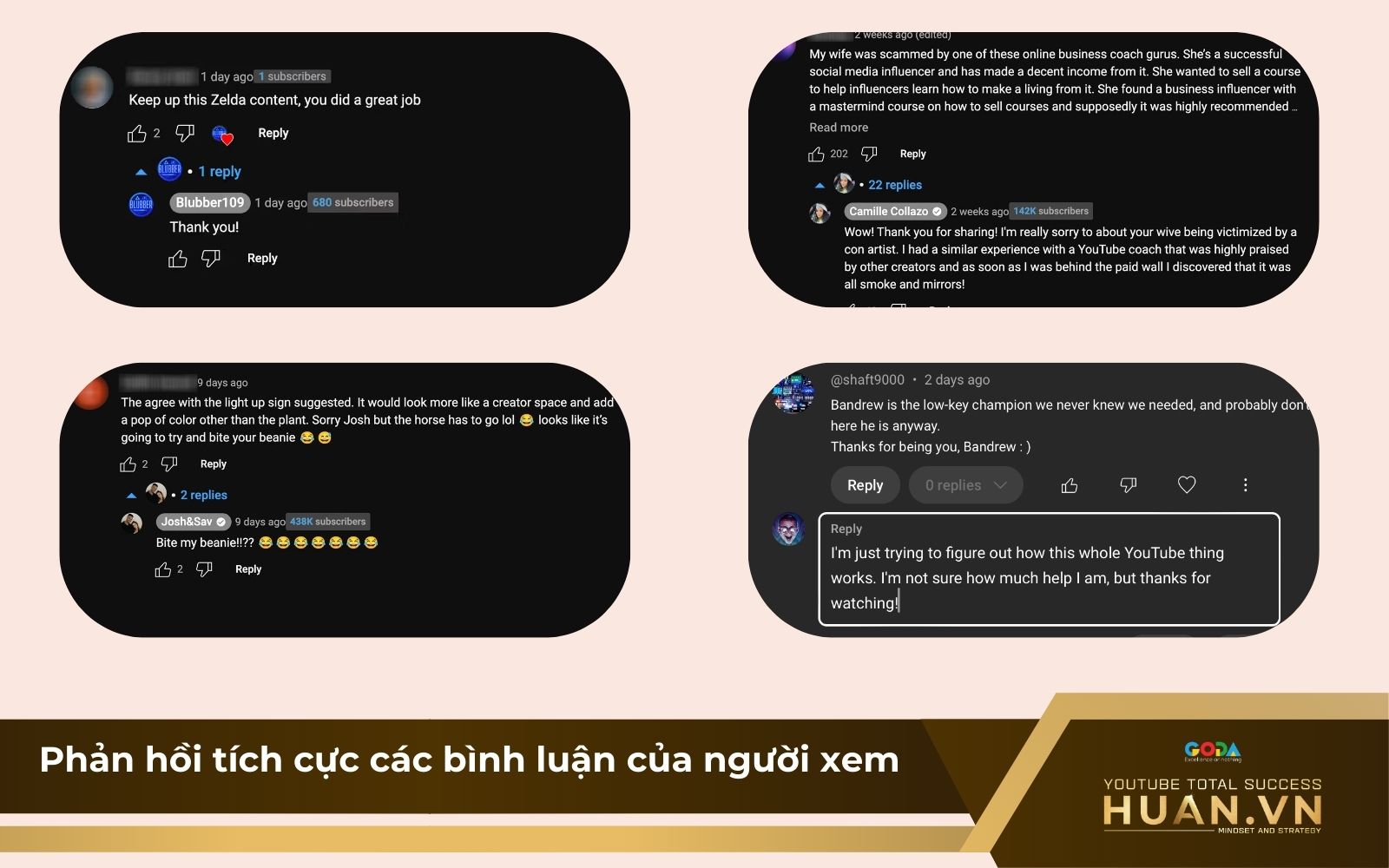 Phản hồi tích cực các comments của người xem Phản hồi tích cực các comments của người xem