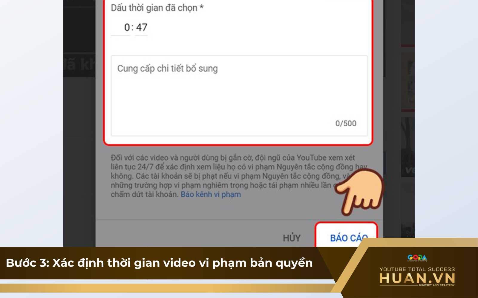 report-kenh-youtube-bang-may-tinh-b3-xac-dinh-thoi-gian-video-vi-pham Bước 3 của cách báo cáo vi phạm bản quyền trên YouTube qua máy tính: Xác định thời gian, thông tin chi tiết mà video đã vi phạm