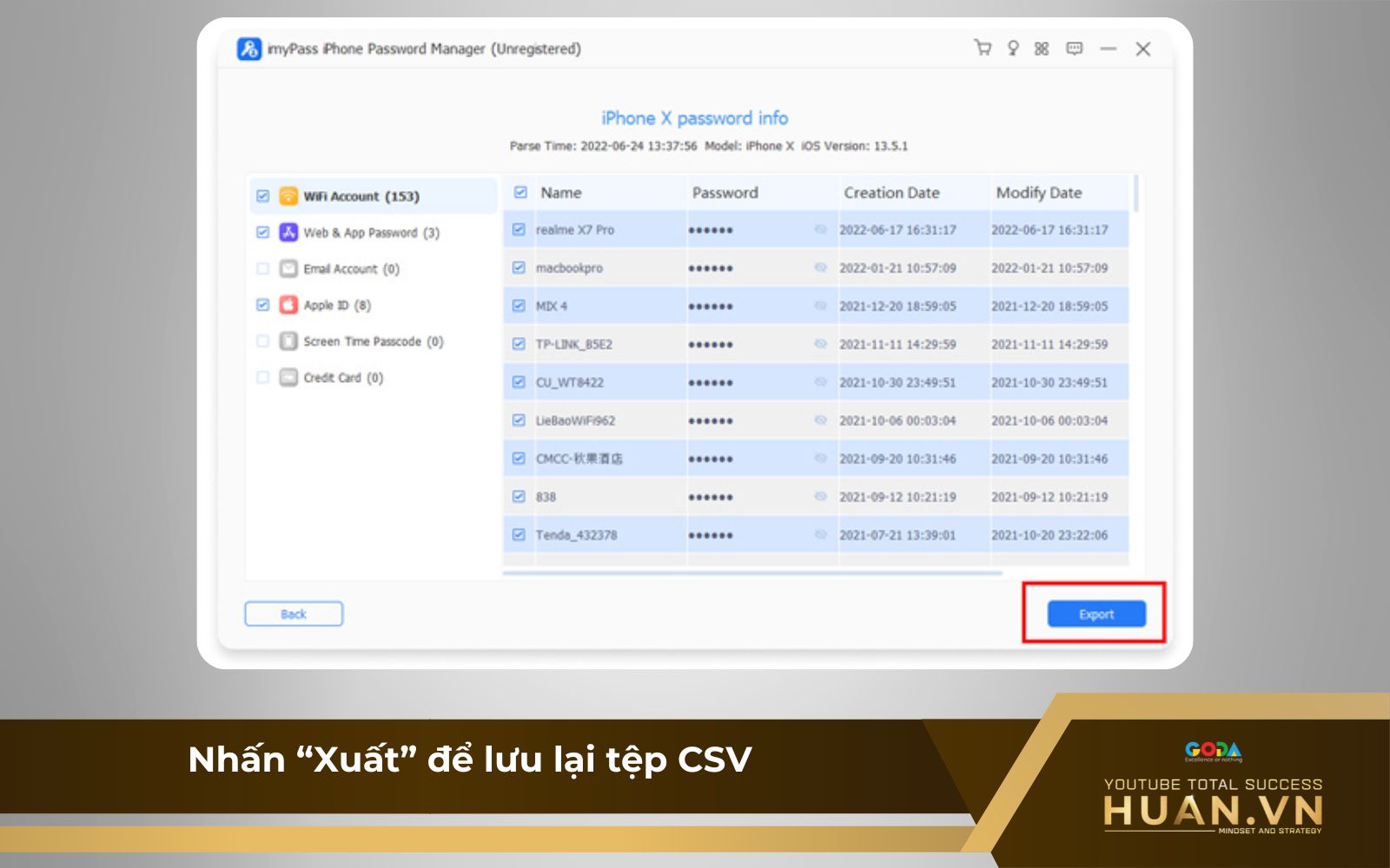 sao-luu-mat-khau-youtube-b4-xuat-luu-tep-csv Bước 4 của cách sao lưu password YouTube: Xuất thành tệp CSC
