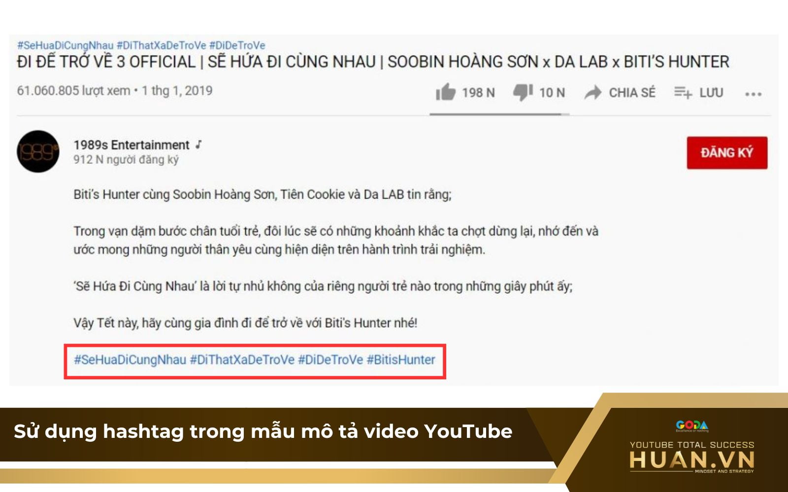 Sử dụng hashtag liên quan để viết mô tả video YouTube