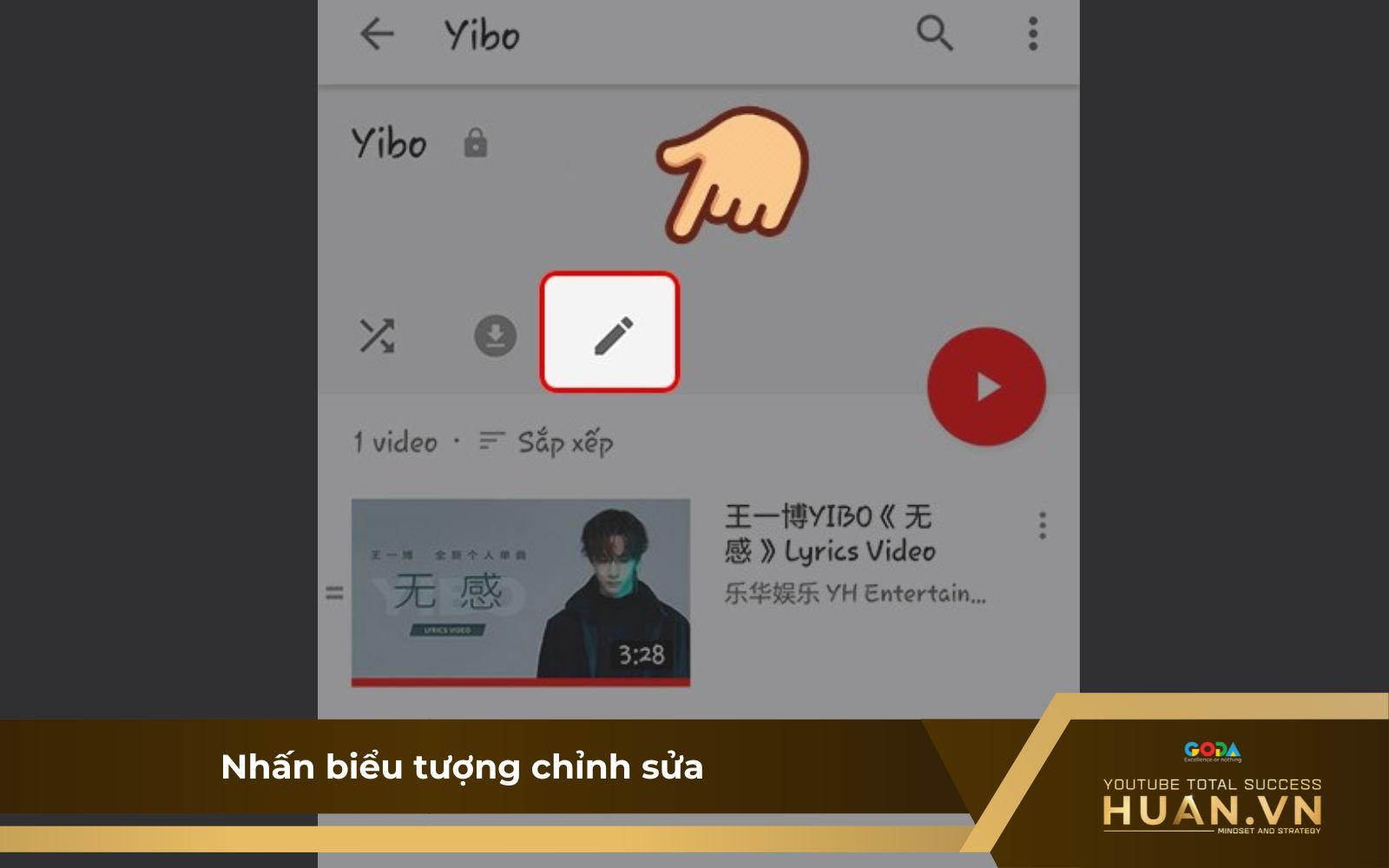 Sửa playlist trên thẻ Thư viện - B3: Nhấn chọn biểu tượng chỉnh sửa