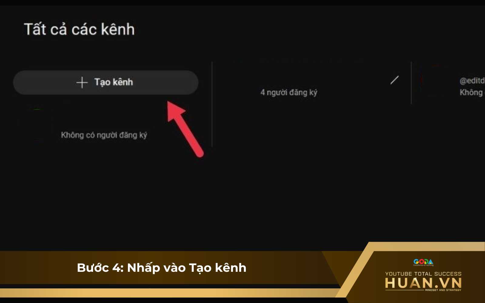 Tạo kênh YouTube thương hiệu - B4: Chọn Tạo kênh