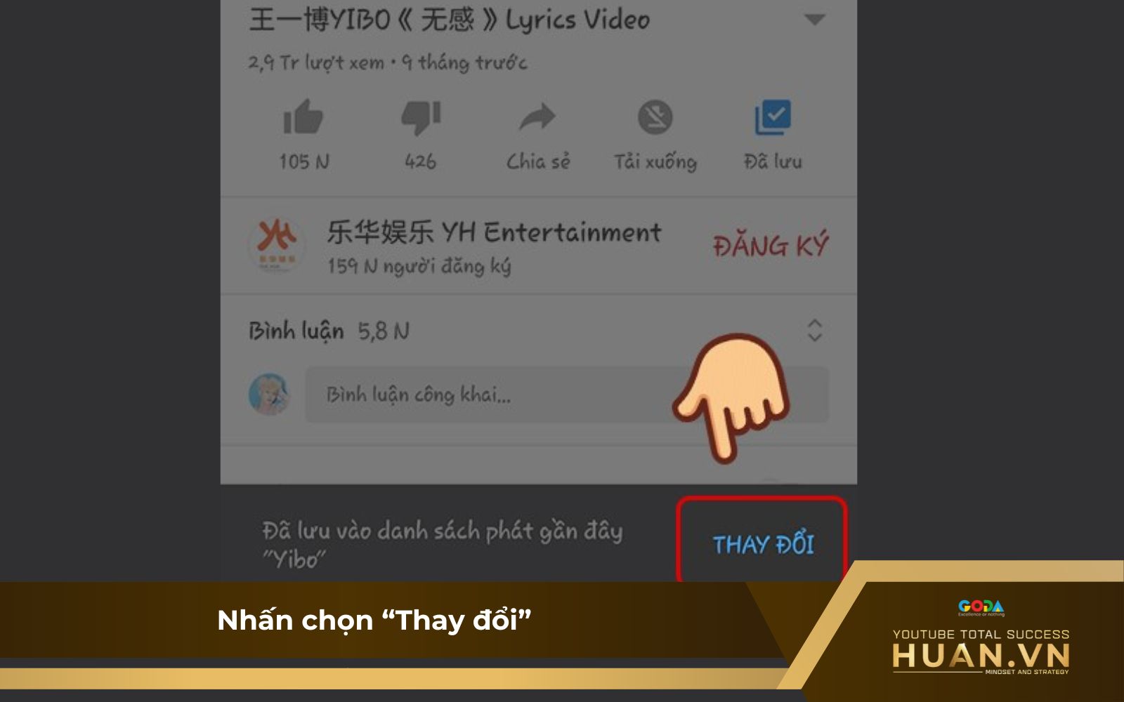 Tạo playlist trên điện thoại - B2: Nhấn chọn thay đổi