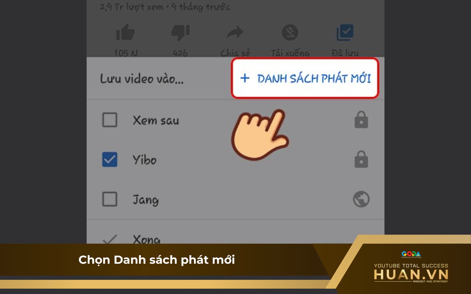 Tạo playlist trên điện thoại - B3: Thực hiện tạo danh sách phát mới