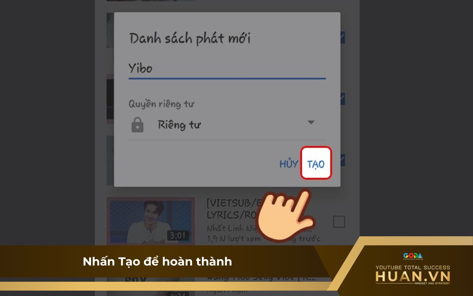 Tạo playlist trên Thư viện - B5: Nhấn “Tạo” để hoàn tất