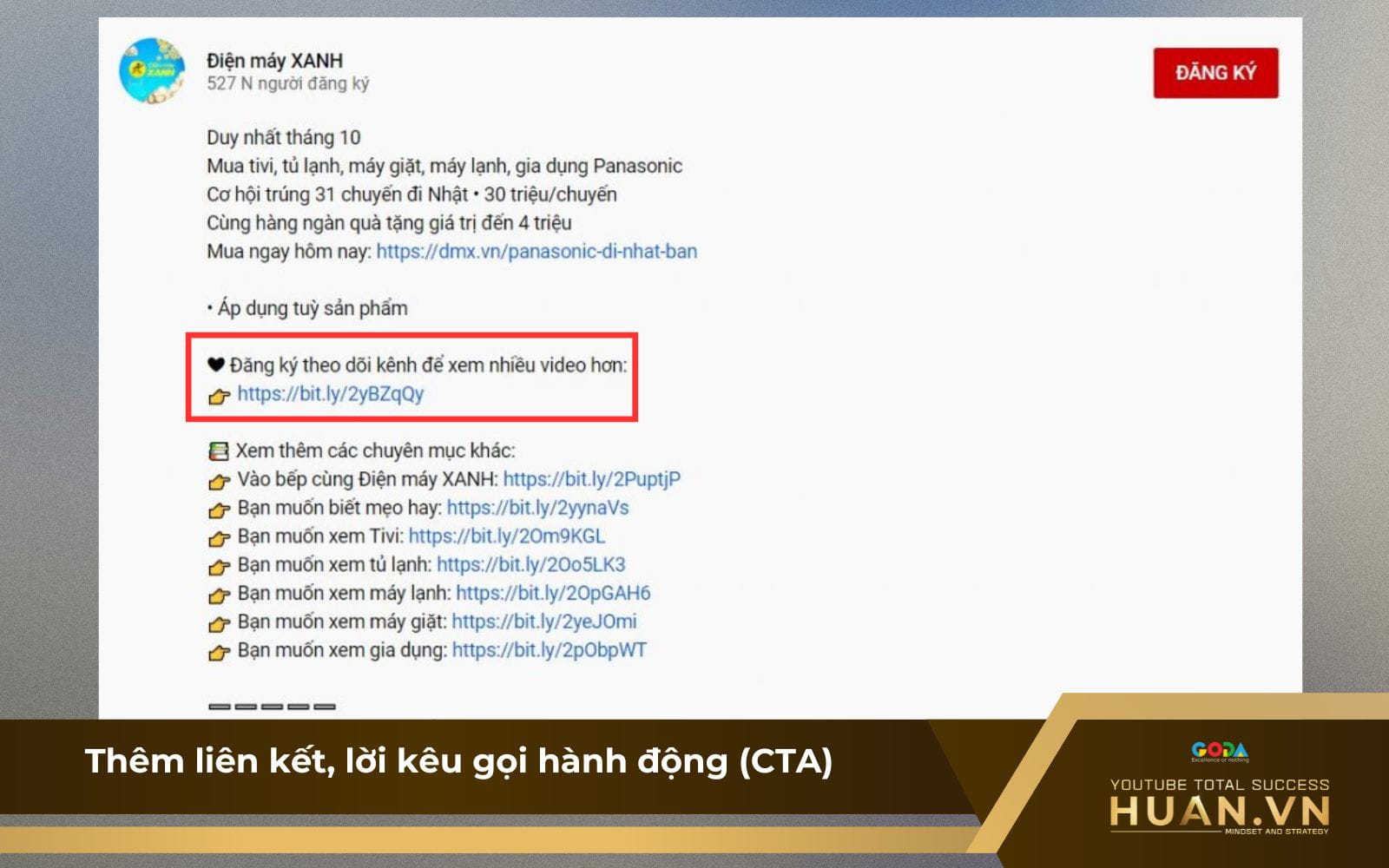 Thêm kêu gọi CTA để mẫu mô tả YouTube thu hút hơn