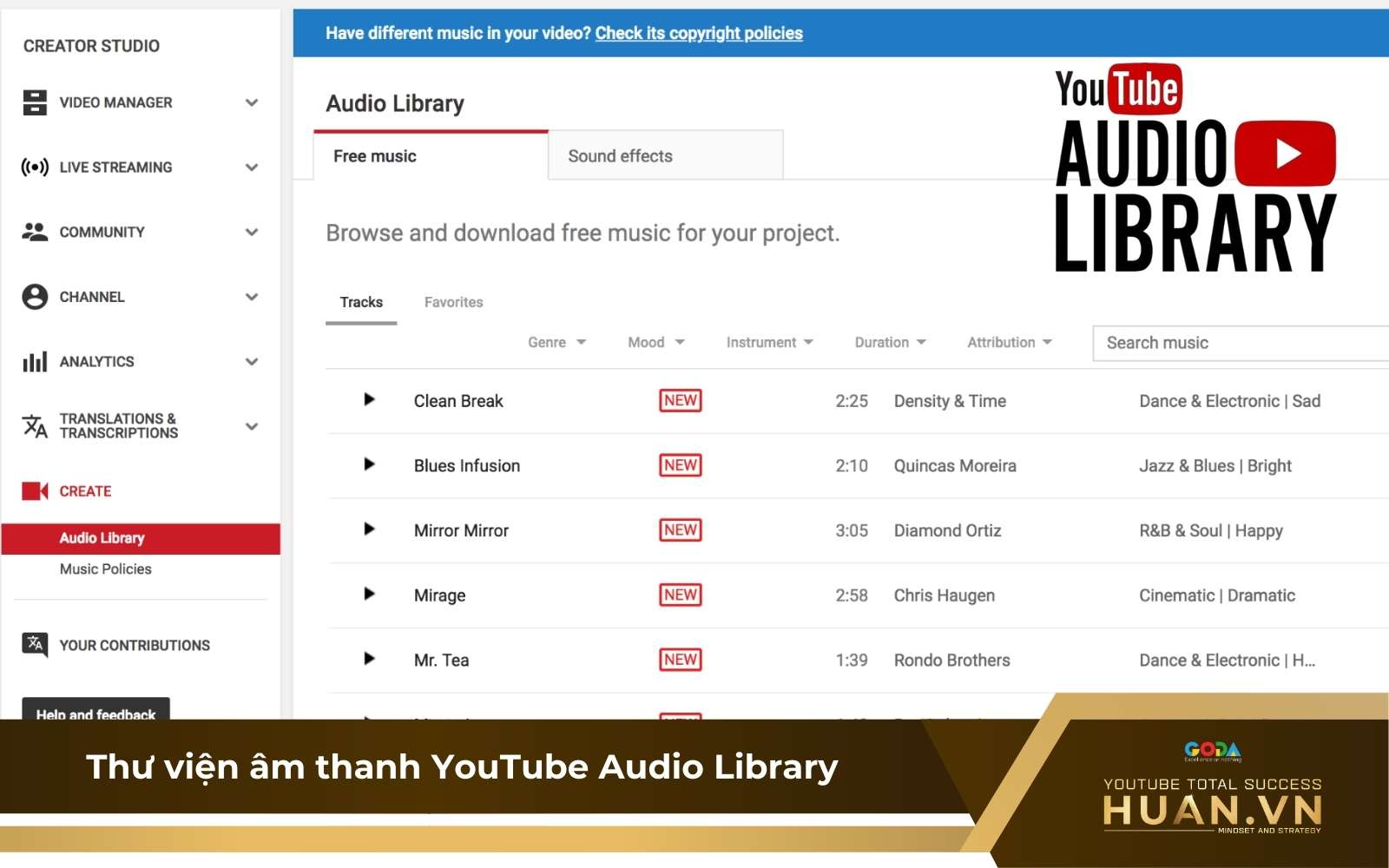 tim-hieu-youtube-audio-library-la-gi YouTube Audio Library là thư viện âm thanh miễn phí lớn nhất hiện nay