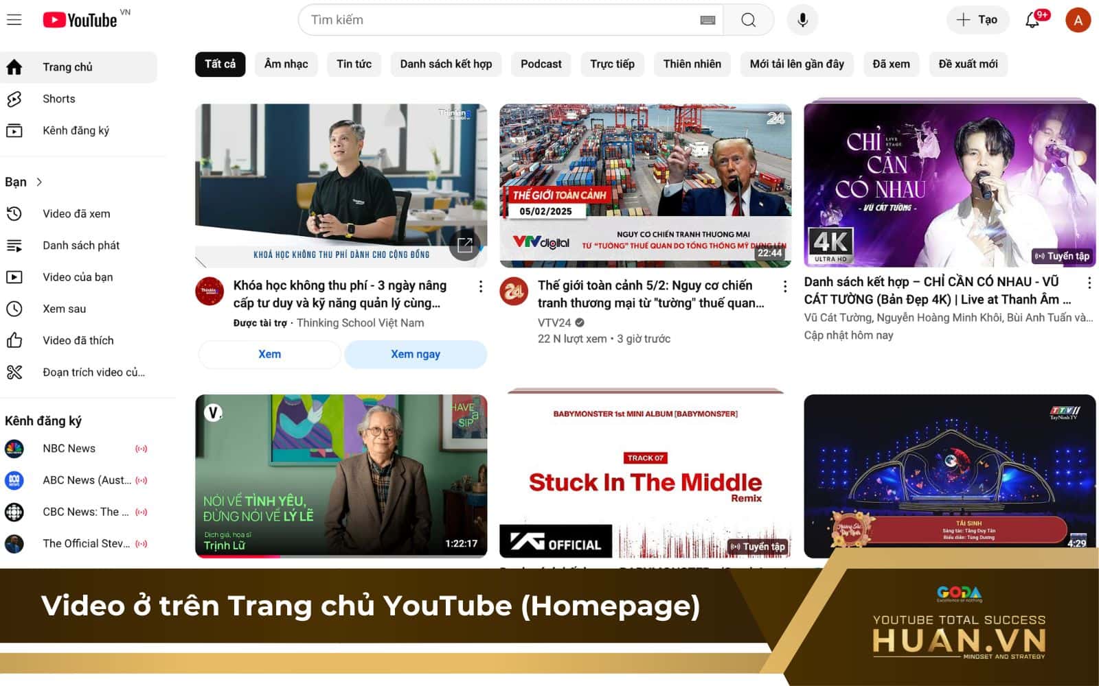 Xếp hạng video trên trang chủ YouTube