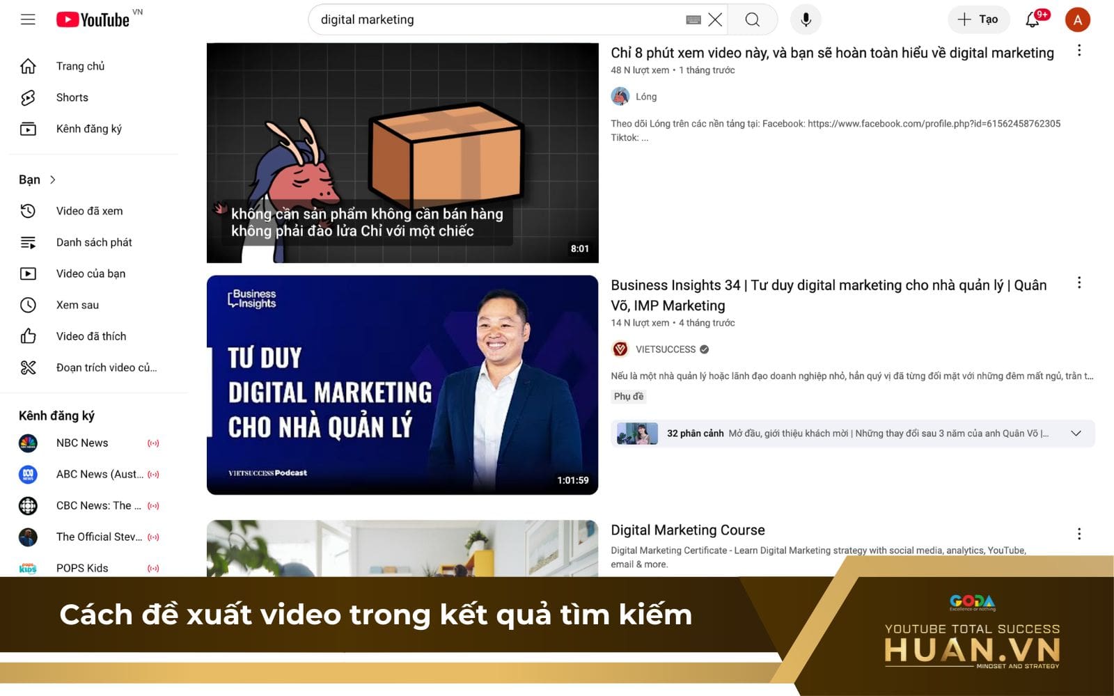 YouTube xếp hạng video trên kết quả tìm kiếm