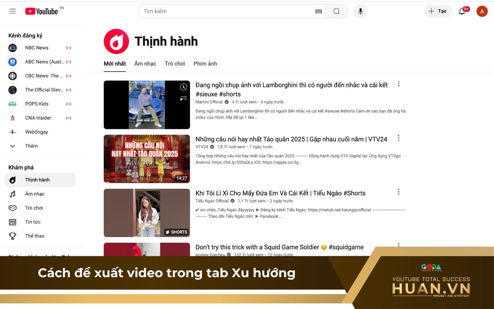 Trang Xu hướng (Trending) trên YouTube