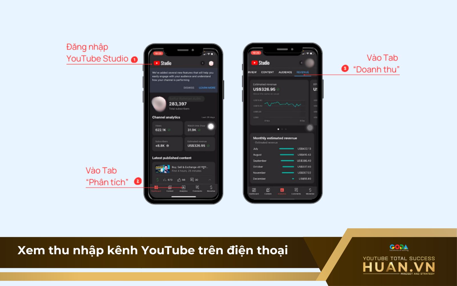 Cách xem doanh thu ước tính YouTube qua điện thoại